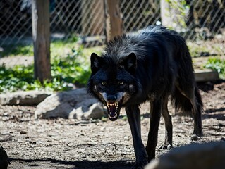 Black Happy Smiling gray wolf playful cute adorable wildlife animal 