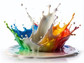 Splash of White Paint Isolated, Abstract Art, White Background, High Detail, Bright Colors,  Dynamic Movement