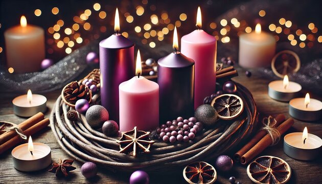 Advent Christmas Wreath or Crown - Countdown Candles to Jesus - Christian Lutheran Catholics - Bible Reading - First Sunday - Christmas Eve - Birth of Jesus Christ - Nativity - Purple White Candles