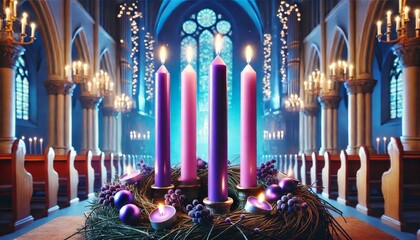Advent Christmas Wreath or Crown - Countdown Candles to Jesus - Christian Lutheran Catholics - Bible Reading - First Sunday - Christmas Eve - Birth of Jesus Christ - Nativity - Purple White Candles