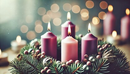 Advent Christmas Wreath or Crown - Countdown Candles to Jesus - Christian Lutheran Catholics - Bible Reading - First Sunday - Christmas Eve - Birth of Jesus Christ - Nativity - Purple White Candles