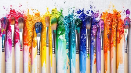 Vibrant Rainbow of Artist Paintbrushes