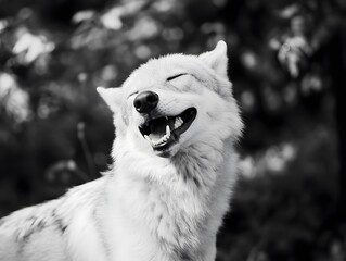 Naklejka premium Happy Smiling gray wolf playful adorable wildlife animal 