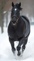 Obraz premium black horse in winter