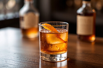 Classic Whiskey Old Fashioned cocktail featuring whiskey, sugar, bitters, and a garnish of orange twist, perfect for showcasing timeless drink elegance