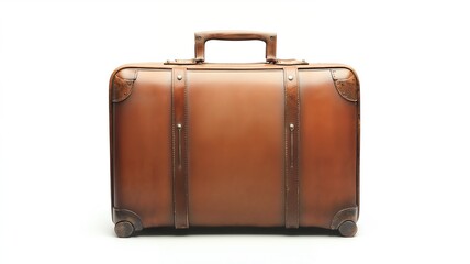 Vintage brown leather suitcase on white