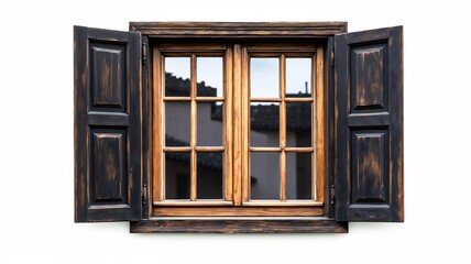 Obraz premium Vintage wooden window with black shutters