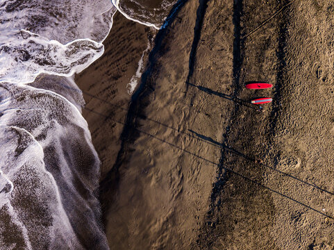 Indonesia, Bali, Kedungu, Kedungu Beach, red surfboards