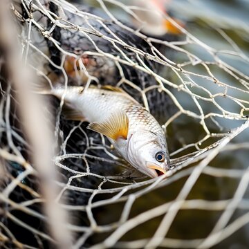 Fish in a Fishernet. Sport Angling or Hobby Fishing. Catch of the Day 