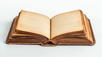 Old open book on white background