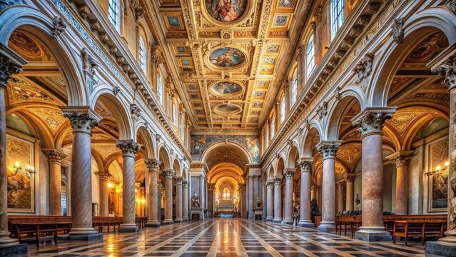 Santa Maria in Aracoeli Interior: Roman Baroque Church Architecture, High-Resolution Image, Rule of Thirds Composition