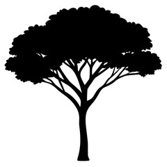 Acacia tree black & white vector art, Tree modern style silhouette illustration, Modern acacia tree vector design