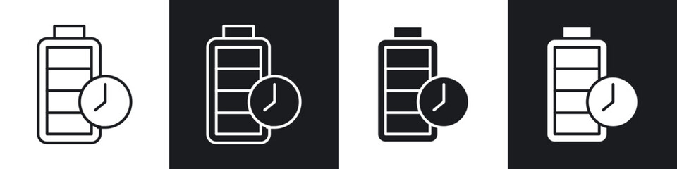 Battery life icons collection in black filled and line style.