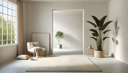 Fototapeta premium Bright Living Room with Corner Sofa and Natural Light