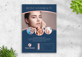 Beauty Poster Layout with Dark Blue and Rose Gold