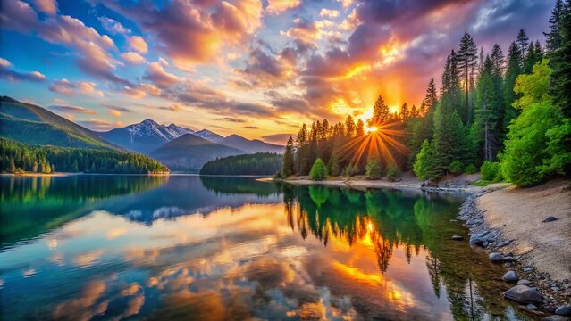 Lake Cle Elum Sunrise Landscape Photography: Stunning Washington State Views, Calm Water Reflections, Majestic Mountains