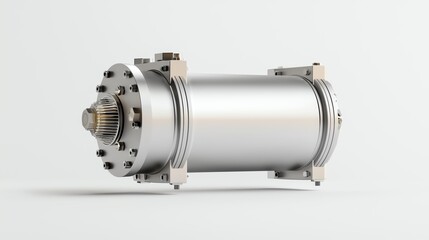 A sleek, silver electric motor with a cylindrical design, showcasing its advanced engineering and compact build.
