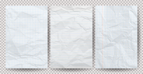 Set of white clean crumpled papers