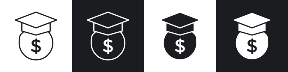 Education cost icons collection in black filled and line style.