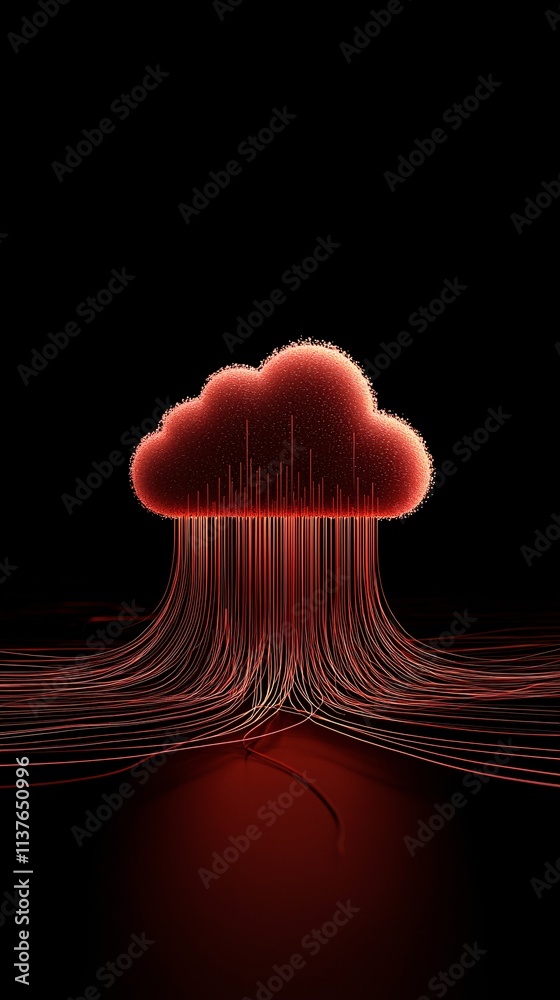 Poster a cloud icon glowing amidst a dynamic network of interconnected lines, representing digital transfor