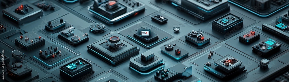 Poster ai-driven factory floor with interconnected machinery, emphasizing integration and artificial intell