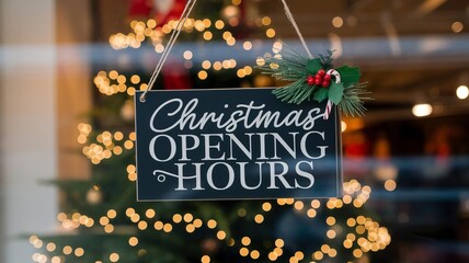 Sign on the front door of the shop announcing Christmas opening hours
