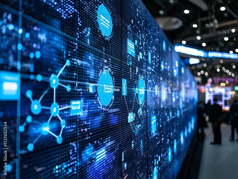 Poster dynamic tech solutions showcased by a layered display of interconnected systems, representing seamle