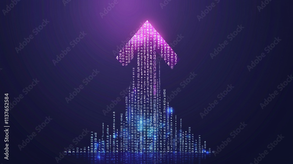 Poster an upward arrow made of binary code streams, representing digital growth and integrated modernizatio