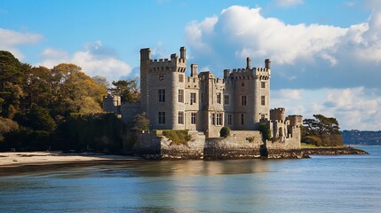 Majestic Castle by the Sea: A Picturesque Coastal Scene