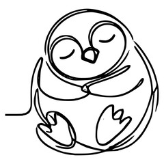 Fototapeta premium one line drawing cute penguin sleeping animal vector illustration template design