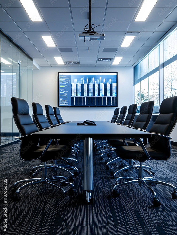 Poster growth-oriented data visualization on large screens in a modern boardroom setting