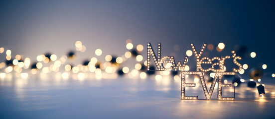NYE New Years Eve Celebration Sign - Defocused Lights 