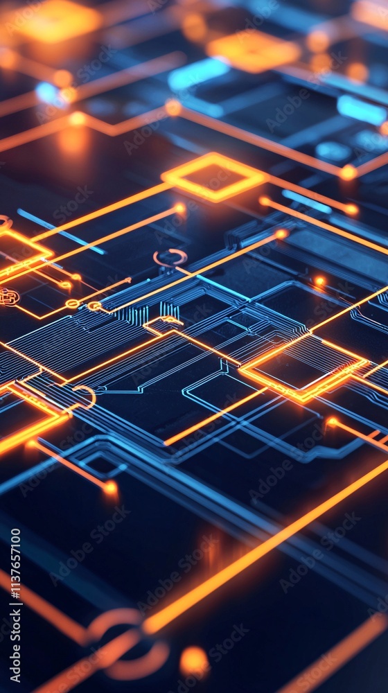 Poster abstract design with glowing circuits representing cloud connectivity and data flow