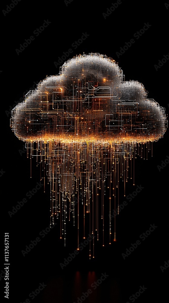 Poster abstract design with glowing circuits representing cloud connectivity and data flow
