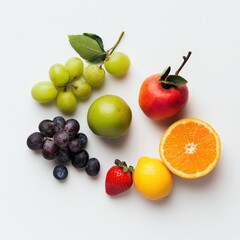 A Colorful Arrangement of Fresh Fruits on a White Background