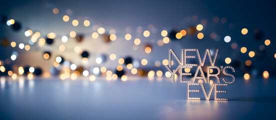 NYE New Years Eve Celebration Sign - Defocused Lights 