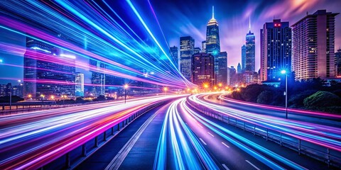 Obraz premium Long Exposure Success Wallpaper: Achieving Goals, Night City Lights, Abstract Streams of Light