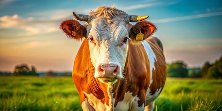 Simmental Crossbred Cow Close-up Candid Photo - Cattle Farming, Beef Cattle, Livestock Photography