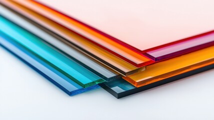 Colorful acrylic sheets display studio workspace product photography bright lighting close-up view modern decor