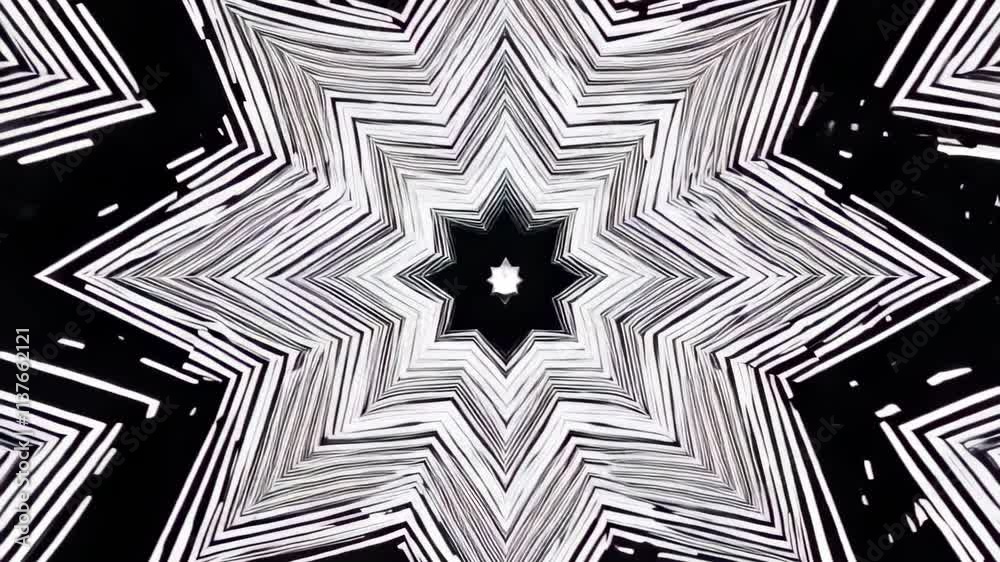 Fototapete Creative art process of designing a geometric star pattern on black background using sharp lines and contrasting colors