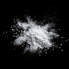 Obraz premium White powder scattered on black background, clipping path
