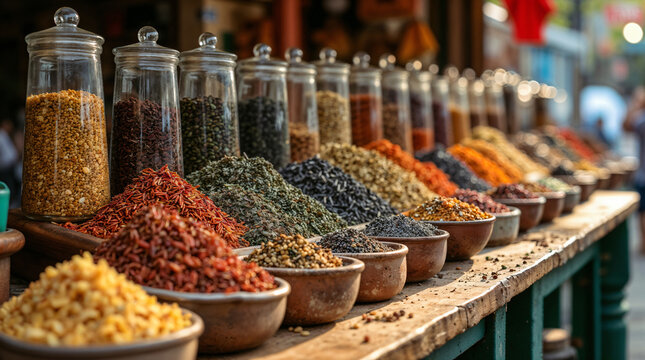 Variedad de t&eacute;s a granel en un mercado tradicional