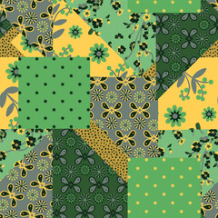 Nature, forest, farm, abstract trees and  flowers, cottage hauses. Background, panorama, seamless pattern