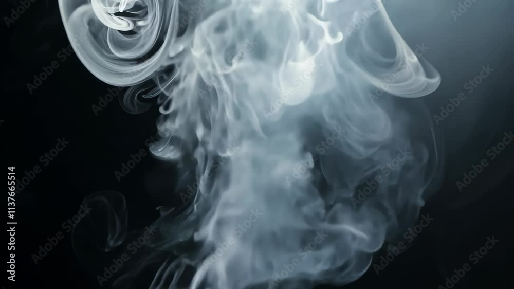 Poster mysterious swirling smoke patterns in a dimly lit environment at night