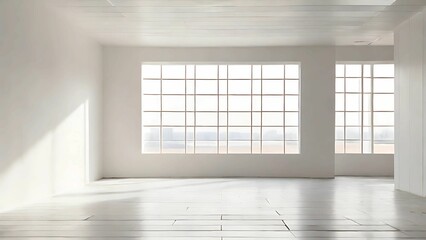 White empty room with large windows