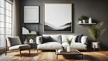 Serene Living Room with Mountain View Artwork