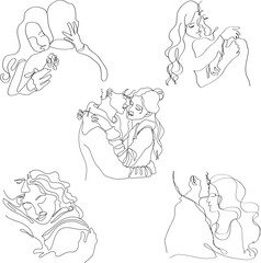 set of men and woman line art illustration