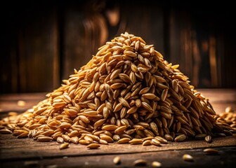 Obraz premium Low Light Photography: Organic Oat Groats Pile - Dark Moody Food Photo, Grain Texture, Rustic Still Life
