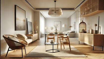Contemporary Room with Greenery and Artistic Prints