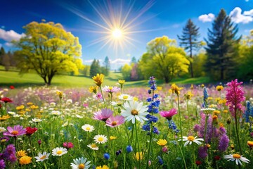 Fototapeta premium Spring Desktop Backgrounds: High-Resolution Nature Scenery, Blooming Flowers, Fresh Green, HD Wallpaper, Springtime Images, Beautiful Spring Scenes